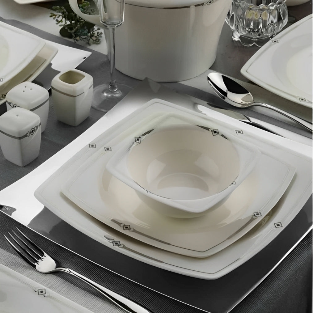 62-PIECE WHITE & BLACK DINNERWARE SET FOR 12-PERSON