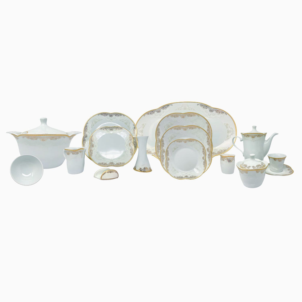 104-PIECE WHITE & GOLD DINNERWARE SET FOR 12-PERSON