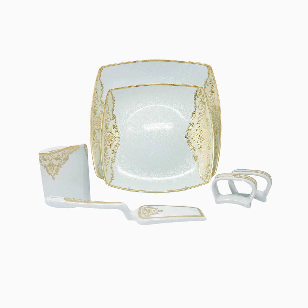 105-PIECE WHITE & GOLD DINNERWARE SET FOR 12-PERSON