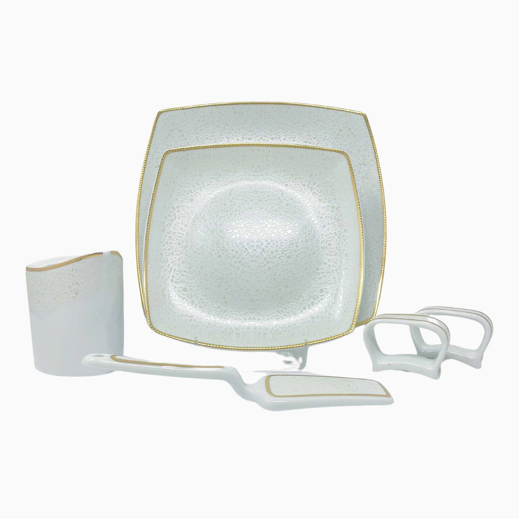 105-PIECE WHITE & GOLD DINNERWARE SET FOR 12-PERSON