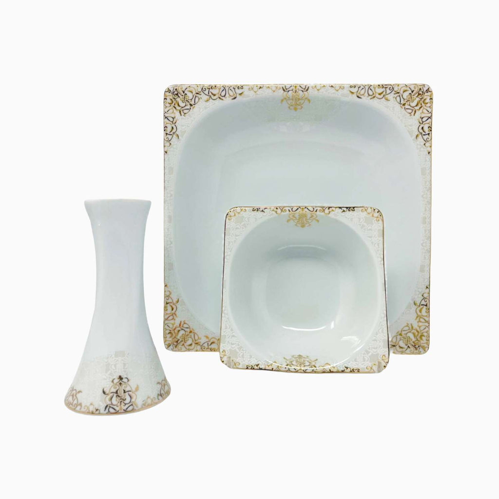 12-PERSON 101 PIECES WHITE AND GOLD DINNERWARE SET