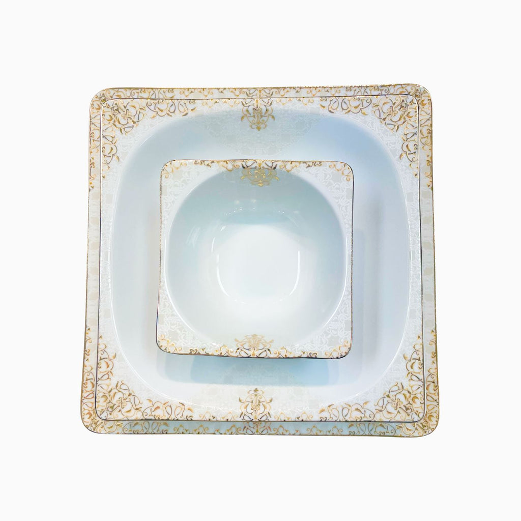 12-PERSON 101 PIECES WHITE AND GOLD DINNERWARE SET