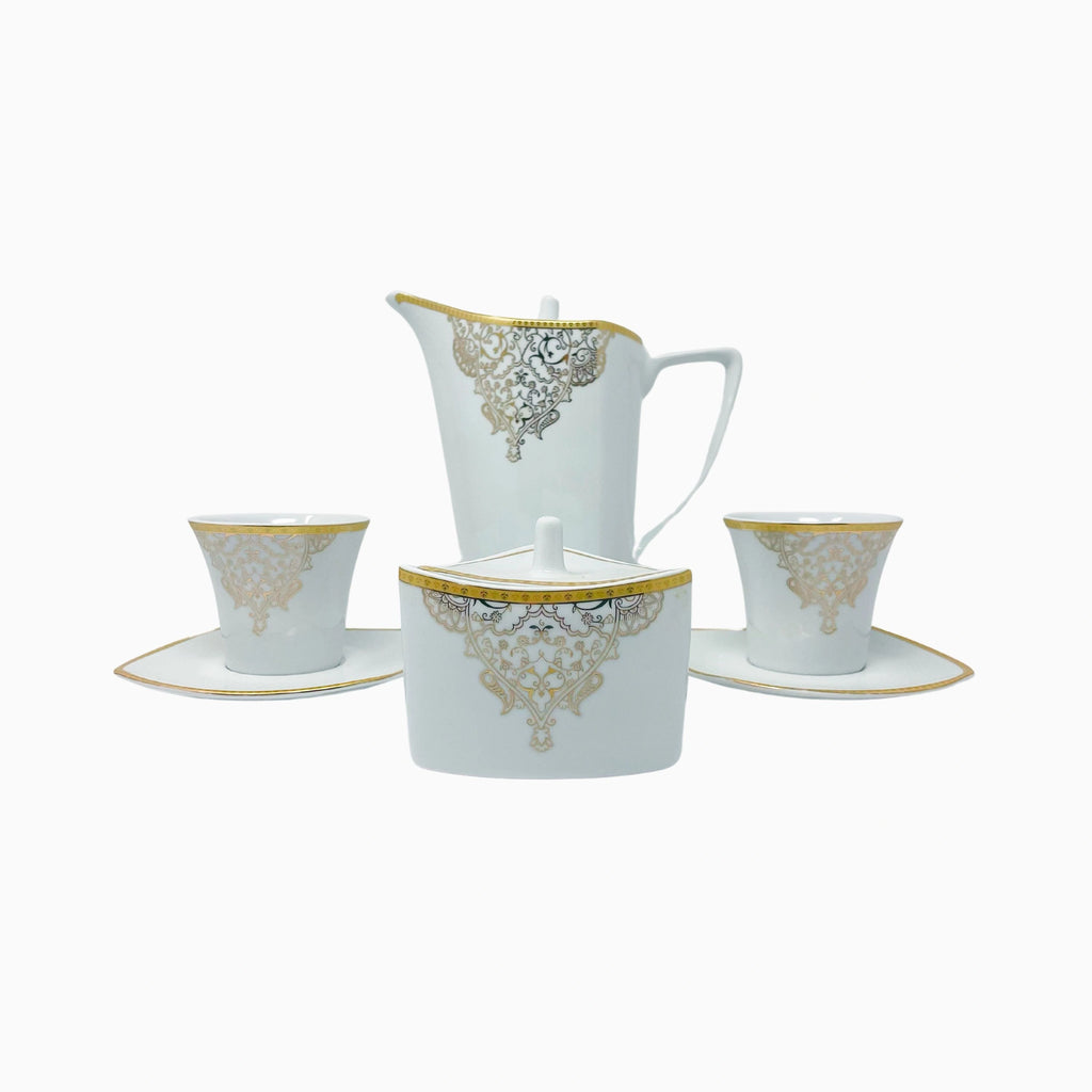 12-PERSON 105-PIECE WHITE AND GOLD DINNERWARE SET