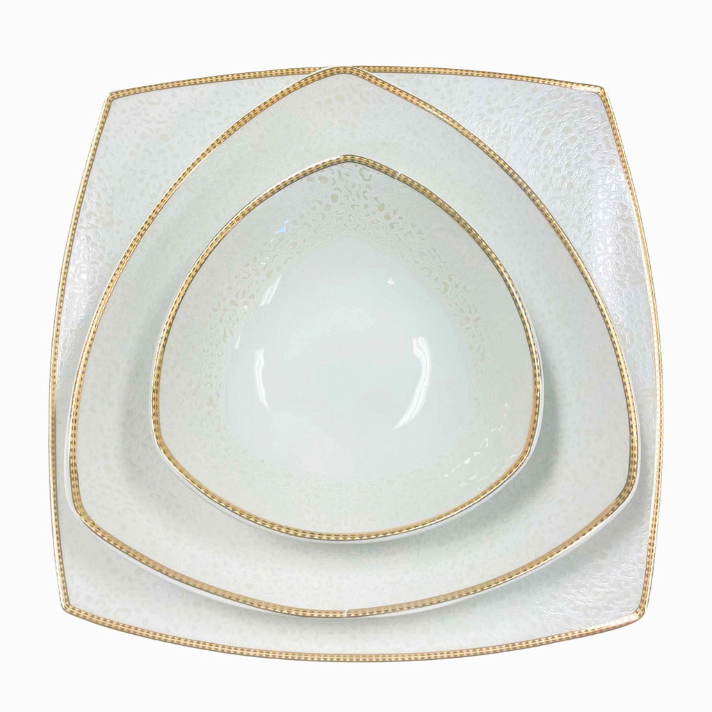 12-PERSON 105 PIECE WHITE AND GOLD DINNERWARE SET