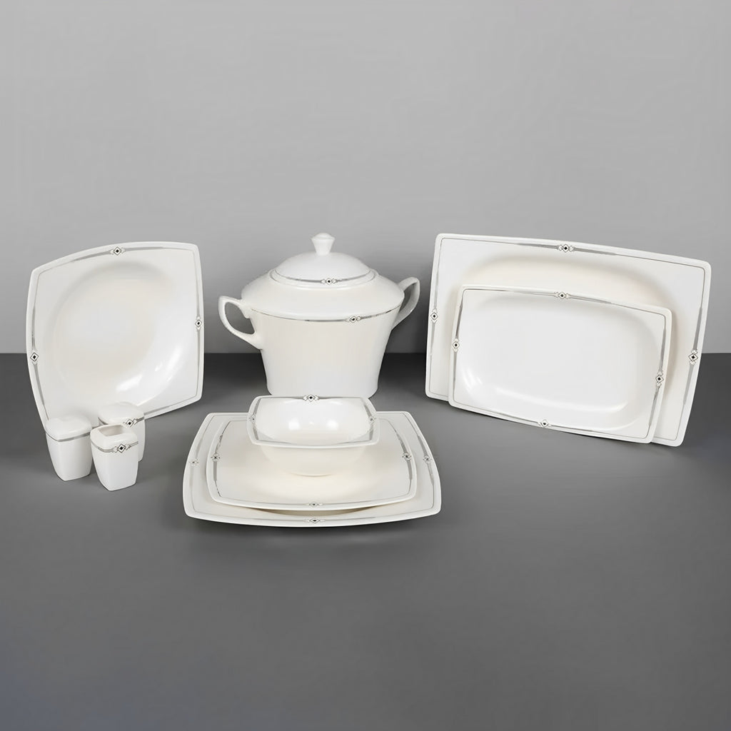 62-PIECE WHITE & BLACK DINNERWARE SET FOR 12-PERSON