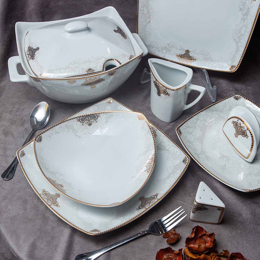 105-PIECE WHITE & GOLD DINNERWARE SET FOR 12-PERSON