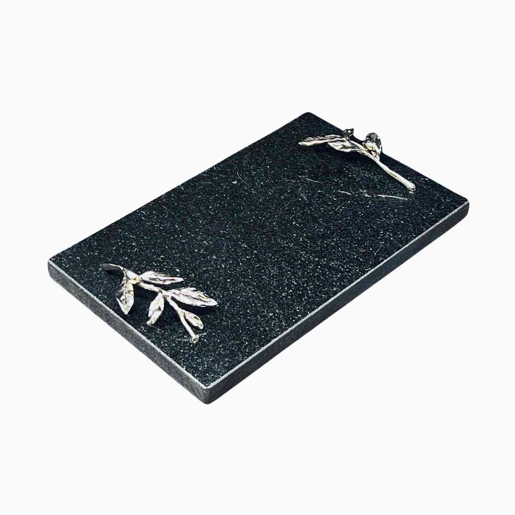 RECTANGULAR GRANITE MARBLE TRAY WITH OLIVE LEAF HANDLE