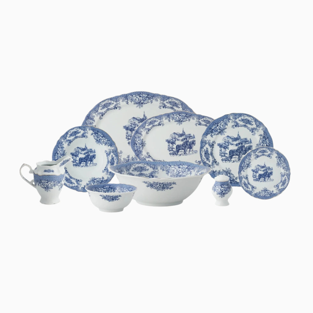 30-PIECE WHITE & BLUE DINNERWARE SET FOR 6-PERSON