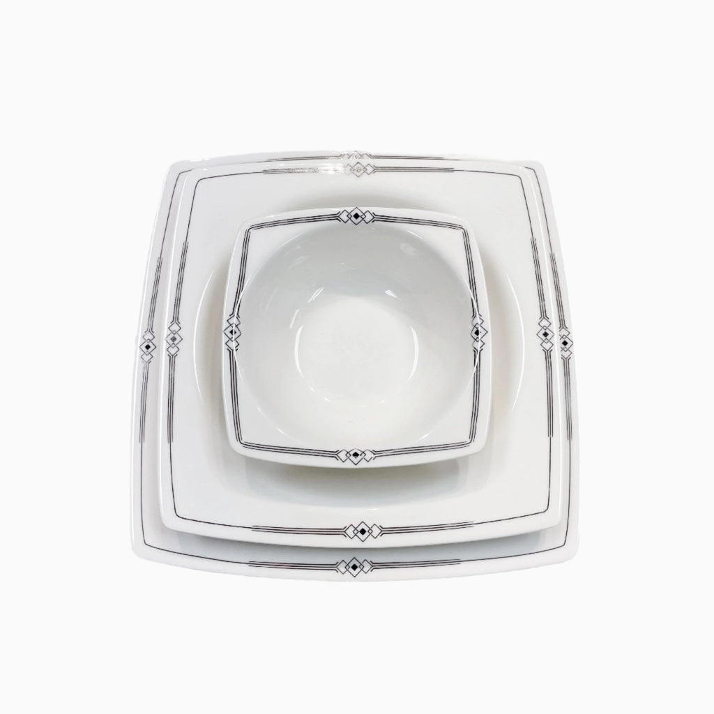 62-PIECE WHITE & BLACK DINNERWARE SET FOR 12-PERSON