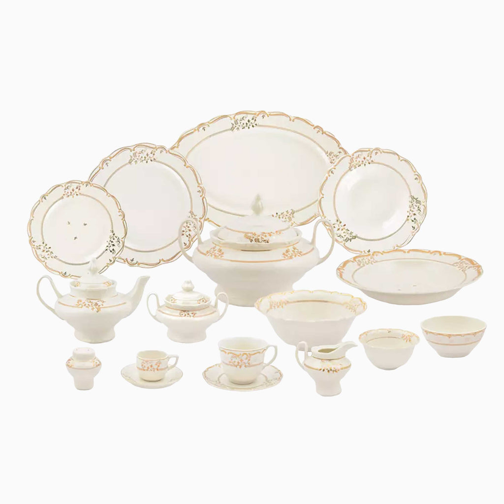 98-PIECE WHITE & GOLD PAOLA DINNERWARE SET FOR 12-PERSON