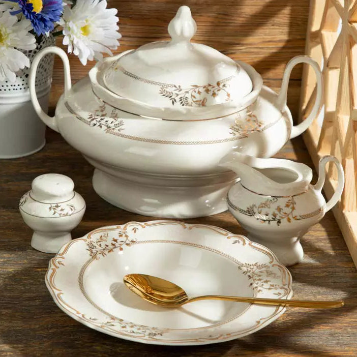 98-PIECE WHITE & GOLD PAOLA DINNERWARE SET FOR 12-PERSON