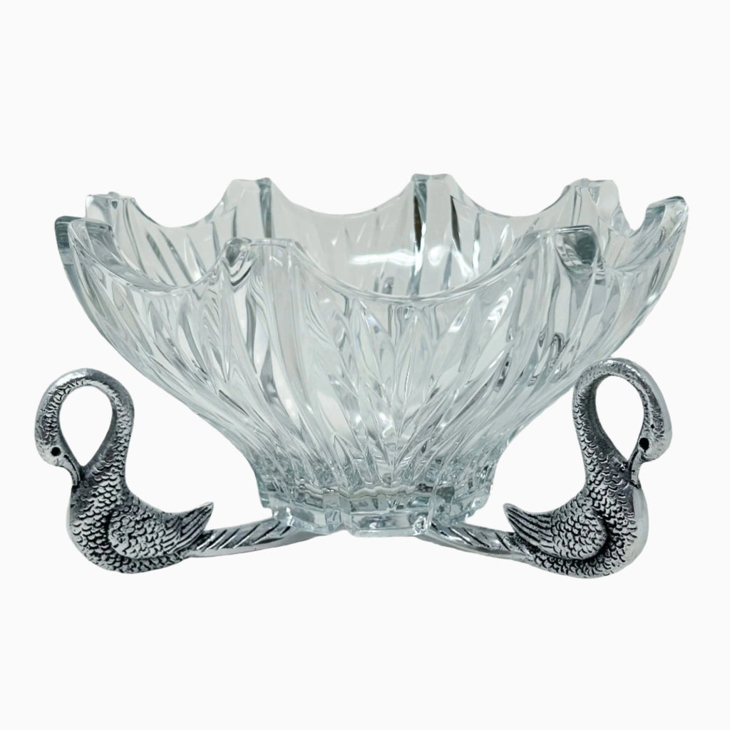 GLASS BOWL ON SWAN STAND