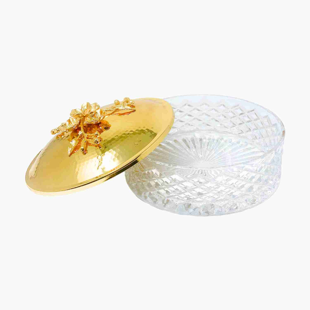 GLASS BOWL WITH GOLD LID