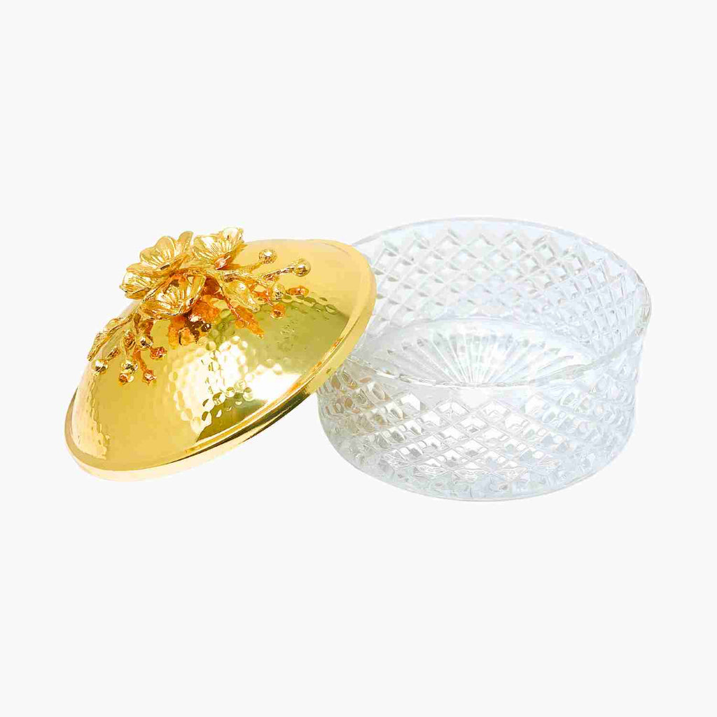 GLASS BOWL WITH GOLD LID