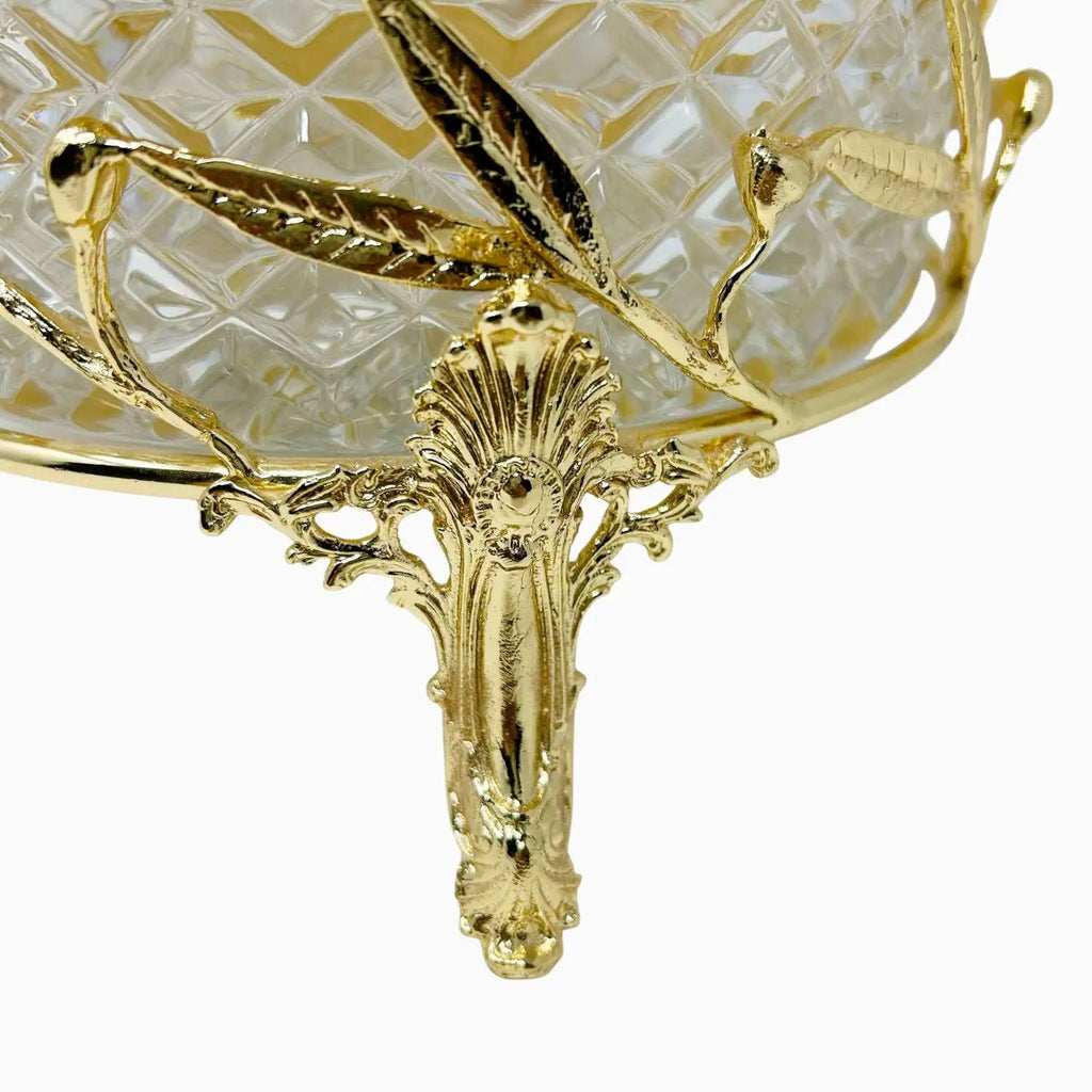 GLASS SNACK BOWL ON SILVER TONE STAND