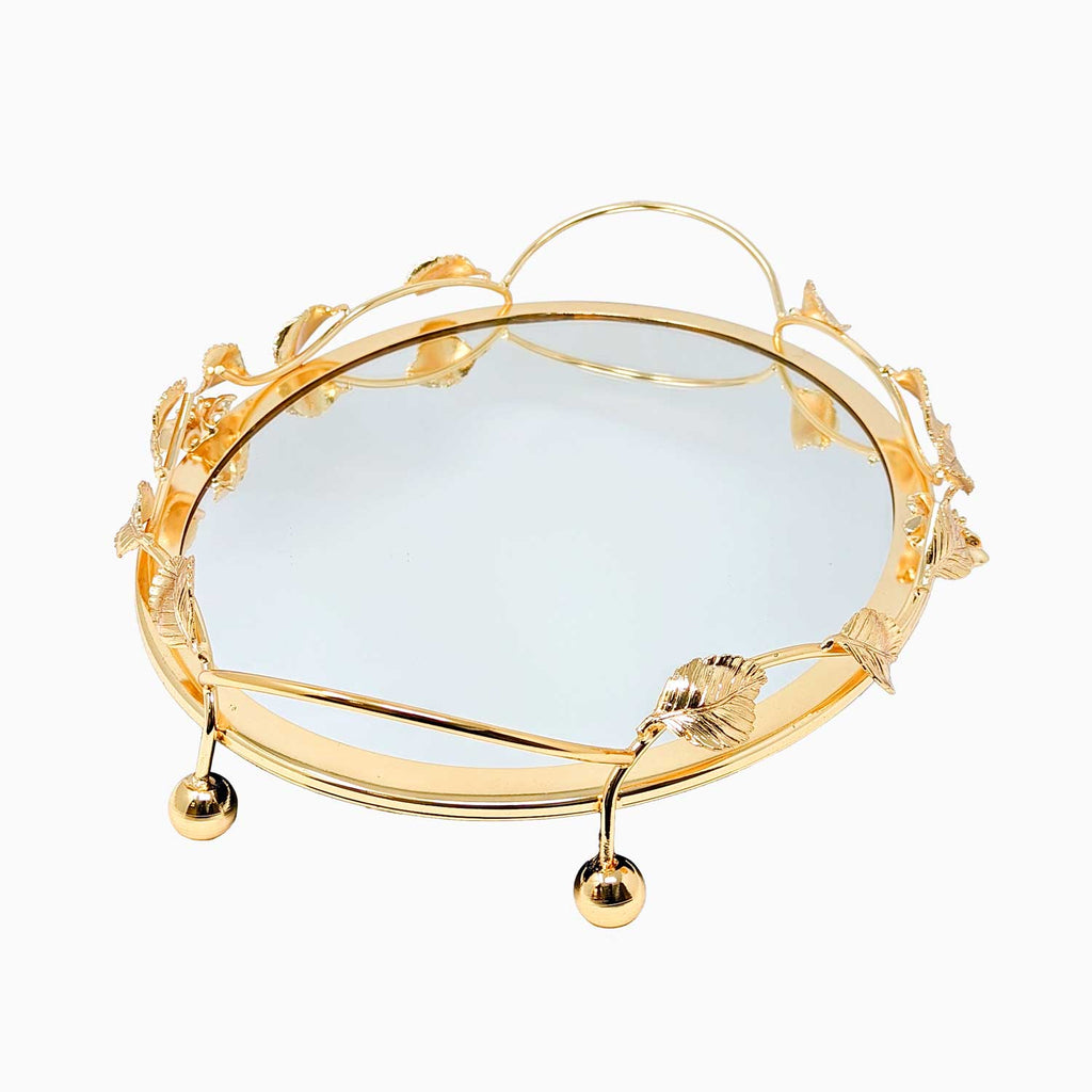 GOLD OVAL FLOWER MIRROR TRAY