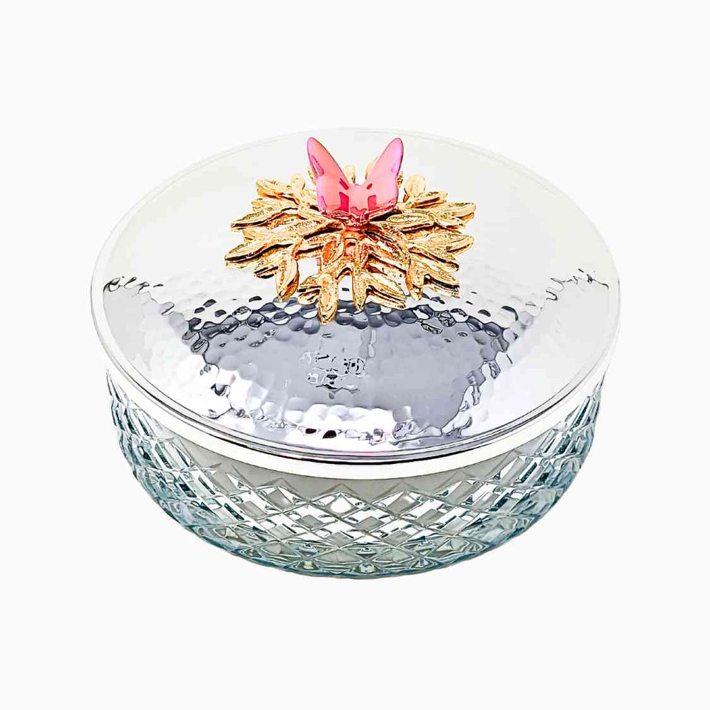 LARGE BUTTERFLY SILVER LID SNACK JAR