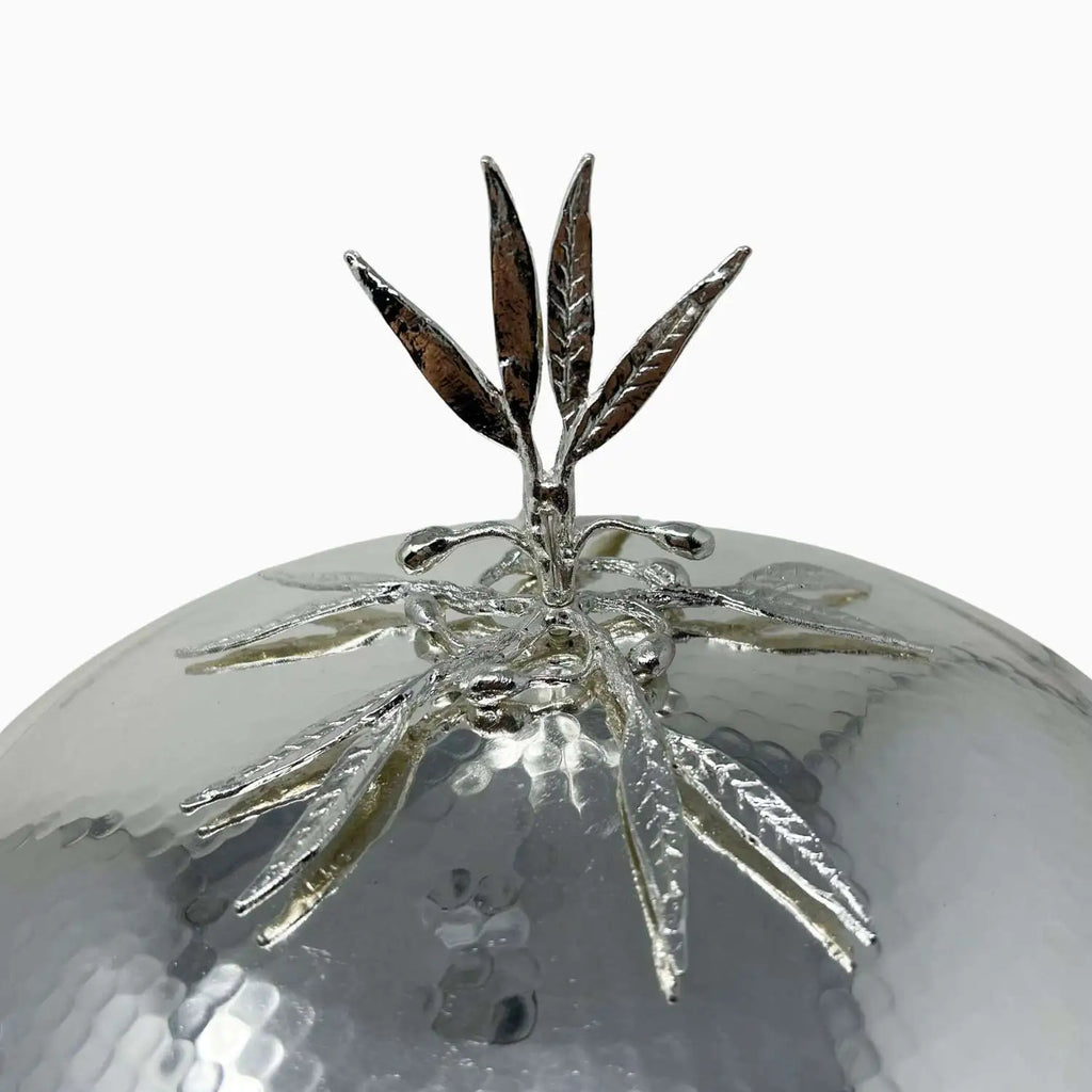 LARGE GLASS BOWL ON GOLDEN TONE STAND, OLIVE LEAF COLLECTION