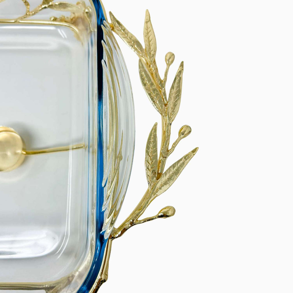 LARGE RECTANGULAR PYREX DISH STAND WITH WARMER, OLIVE LEAF COLLECTION
