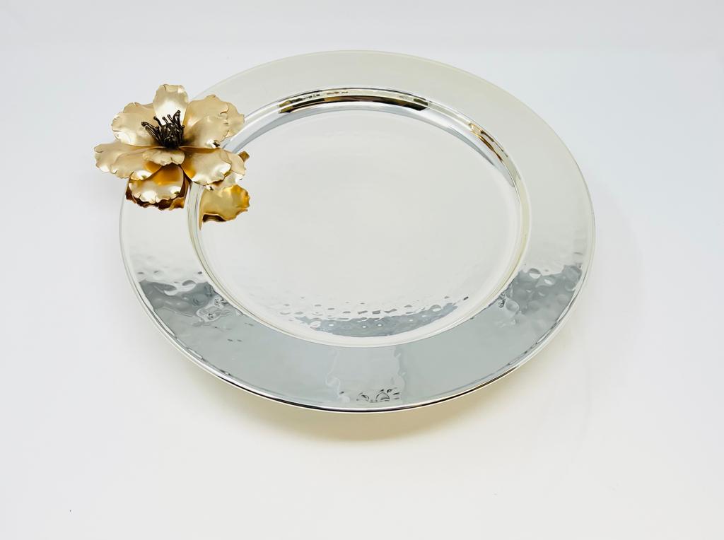 LARGE SILVER SERVING PLATE ON STAND