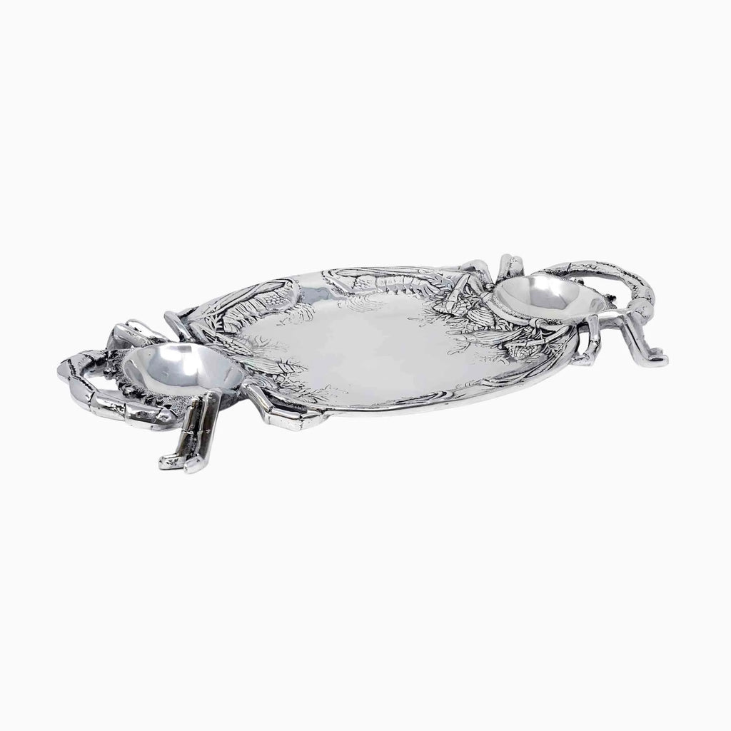 LARGE SILVER SERVING PLATTER WITH CRAB HANDLES