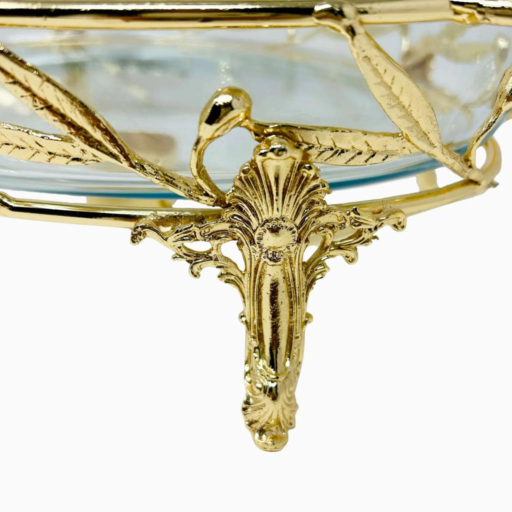 MEDIUM OVAL PYREX SERVING DISH ON STAND WITH WARMER, OLIVE LEAF COLLECTION