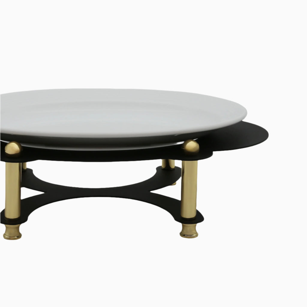 OVAL SERVING PLATE ON BLACK AND GOLD STAND