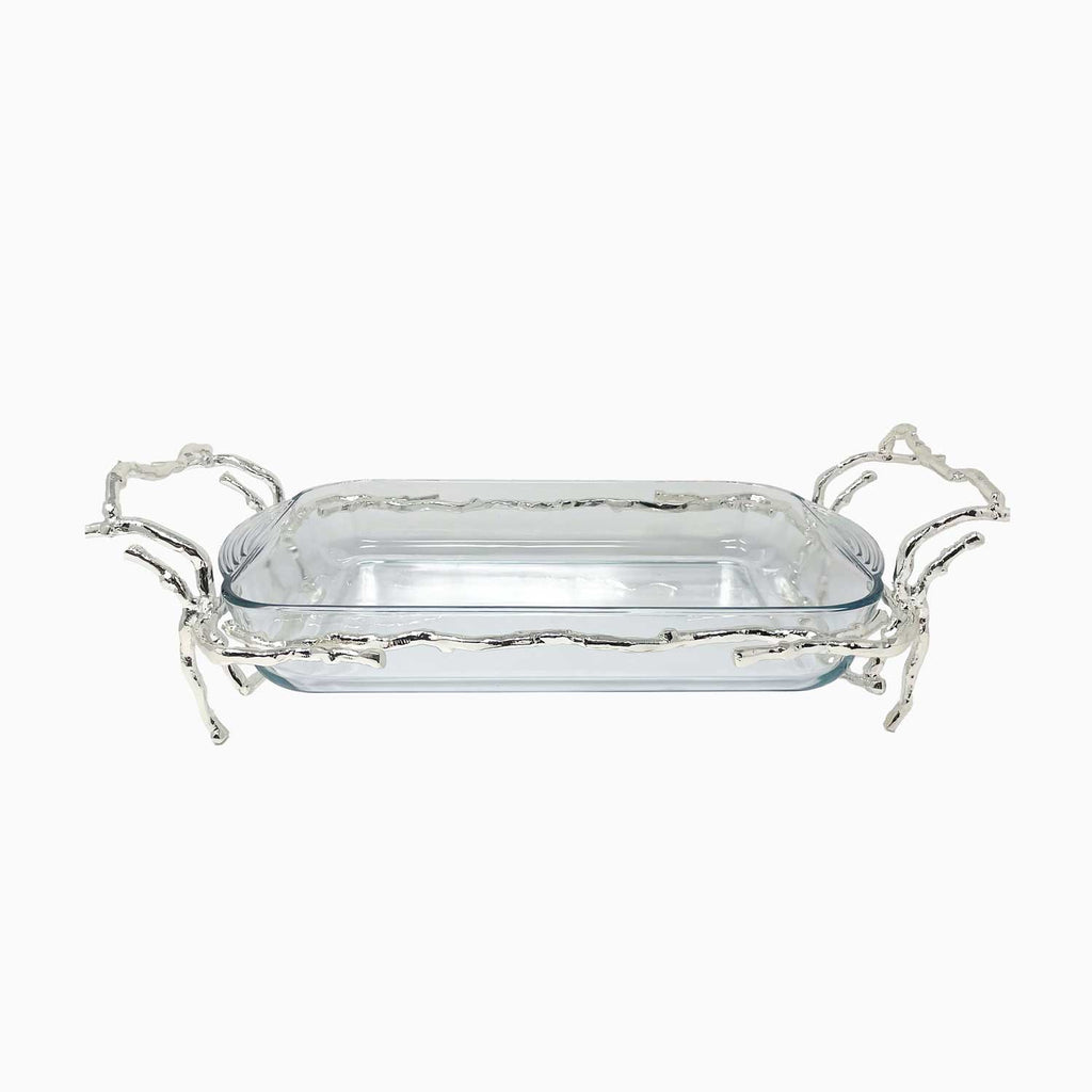 RECTANGULAR PYREX SERVING DISH ON STAND