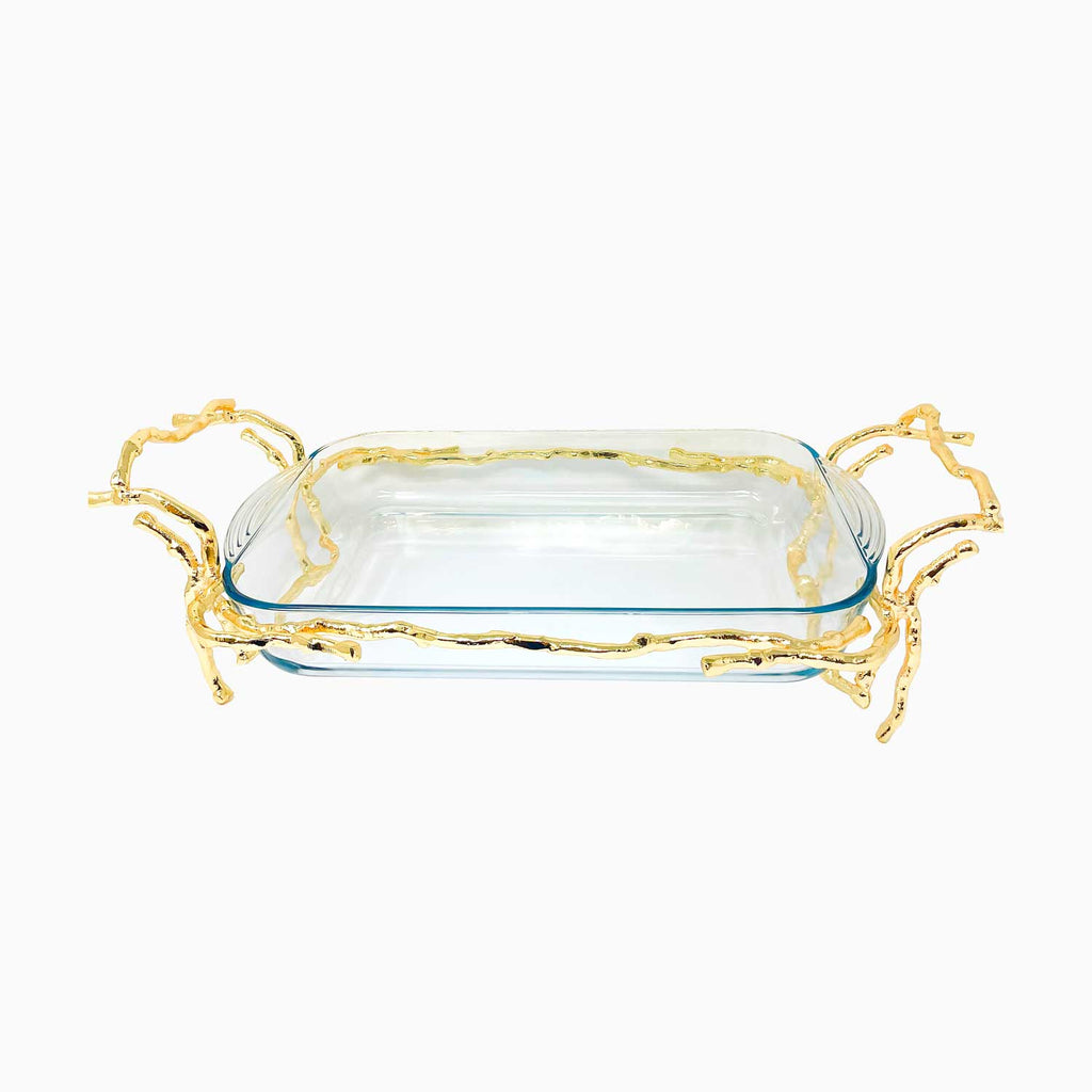 RECTANGULAR PYREX SERVING DISH ON STAND