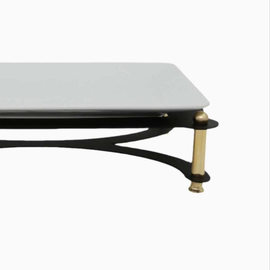 RECTANGULAR SERVING PLATE ON BLACK AND GOLD STAND