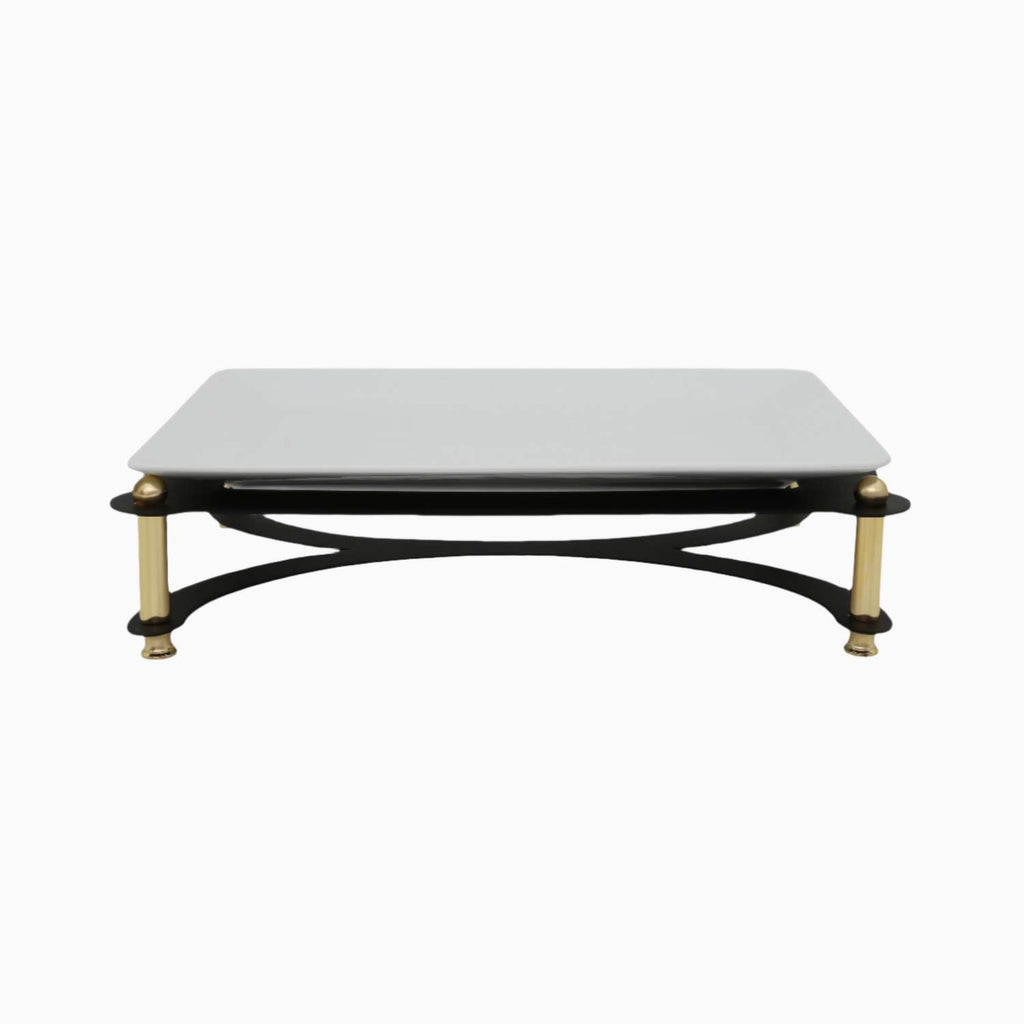 RECTANGULAR SERVING PLATE ON BLACK AND GOLD STAND