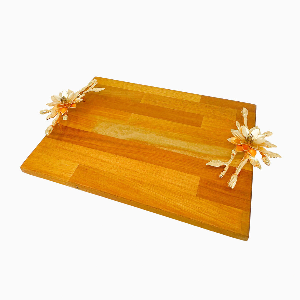 RECTANGULAR WOODEN BOARD WITH GOLDEN TONE HANDLES