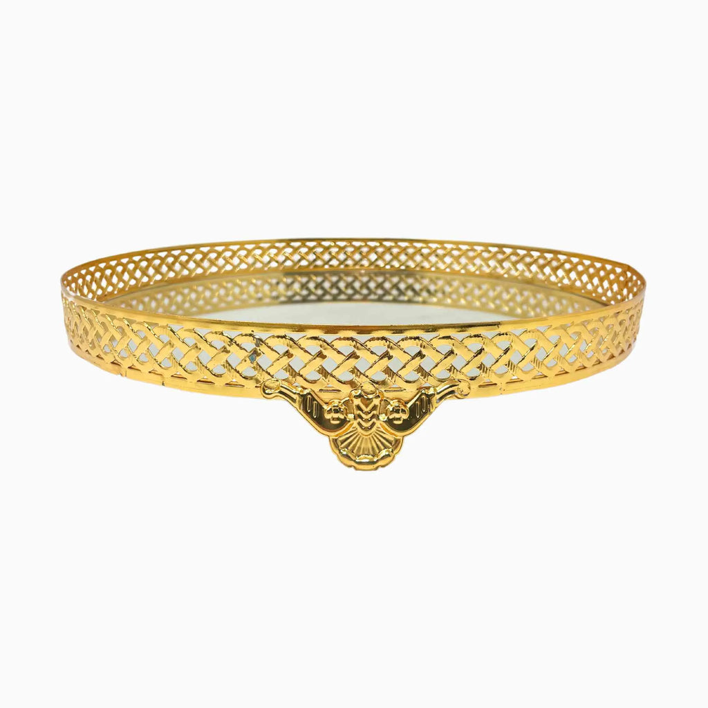 ROUND GOLDEN TONE MIRROR TRAY