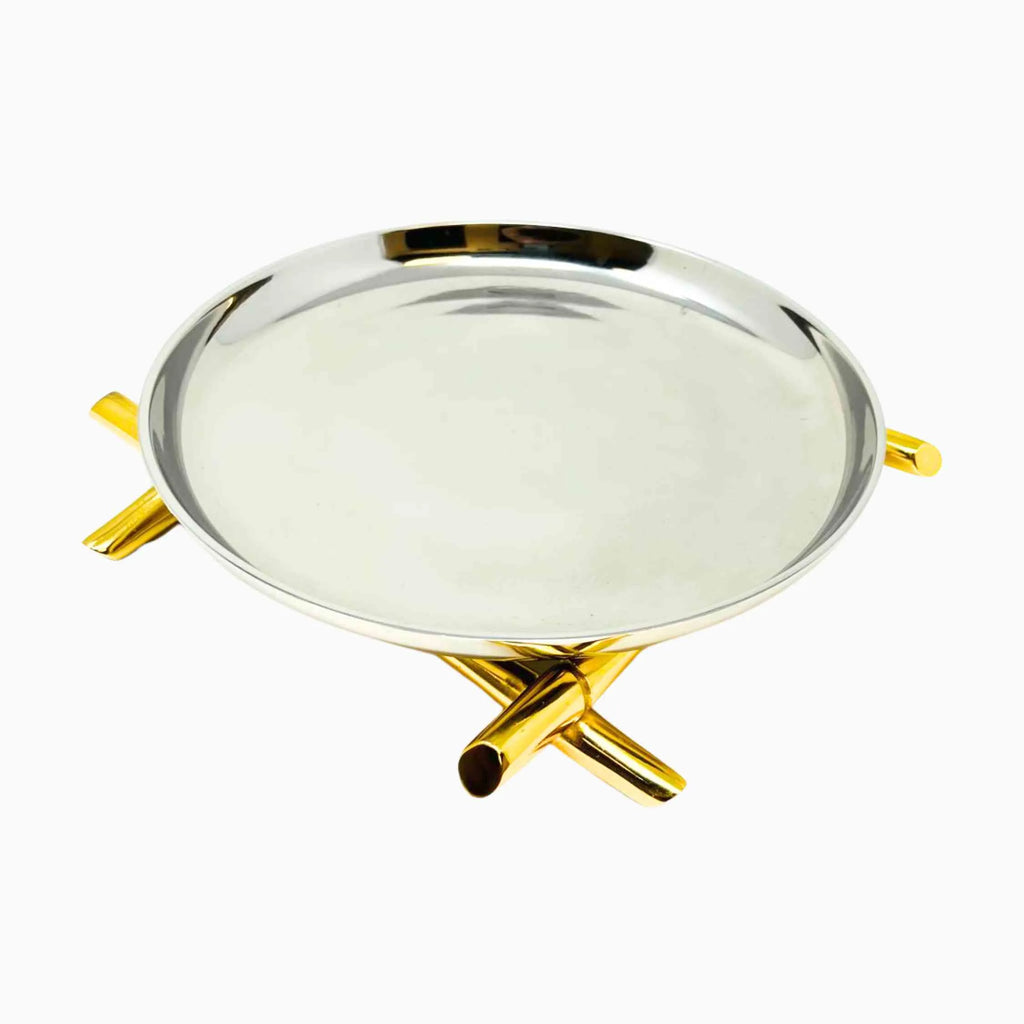 ROUND SERVING PLATE, GOLD & SILVER, BAMBOO COLLECTION