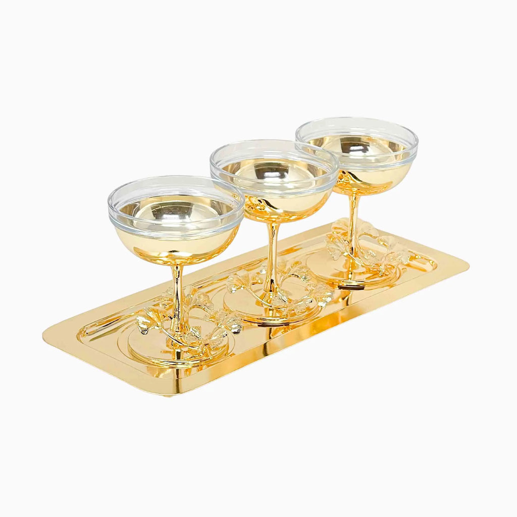 SET OF 3 GLASS SERVING BOWL WITH TRAY