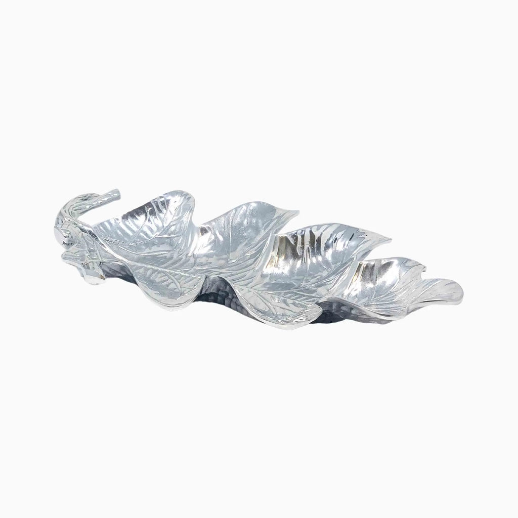 SILVER LEAF-SHAPED SNACK PLATE