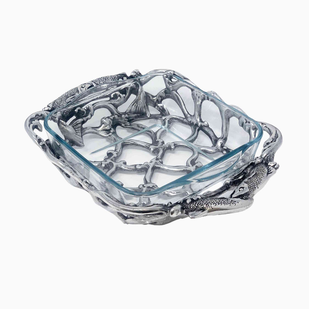 SILVER PYREX CRISS CROSS SERVING DISH