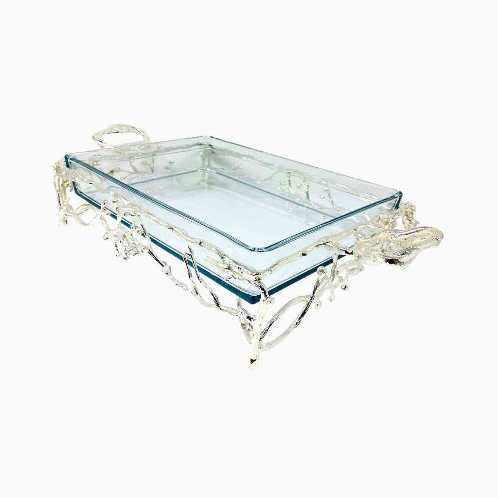 SILVER RECTANGULAR PYREX SERVING DISH