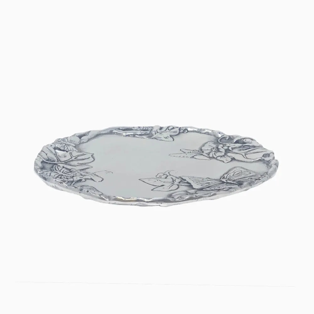 SILVER ROUND SWEET PLATE WITH BUTTERFLIES