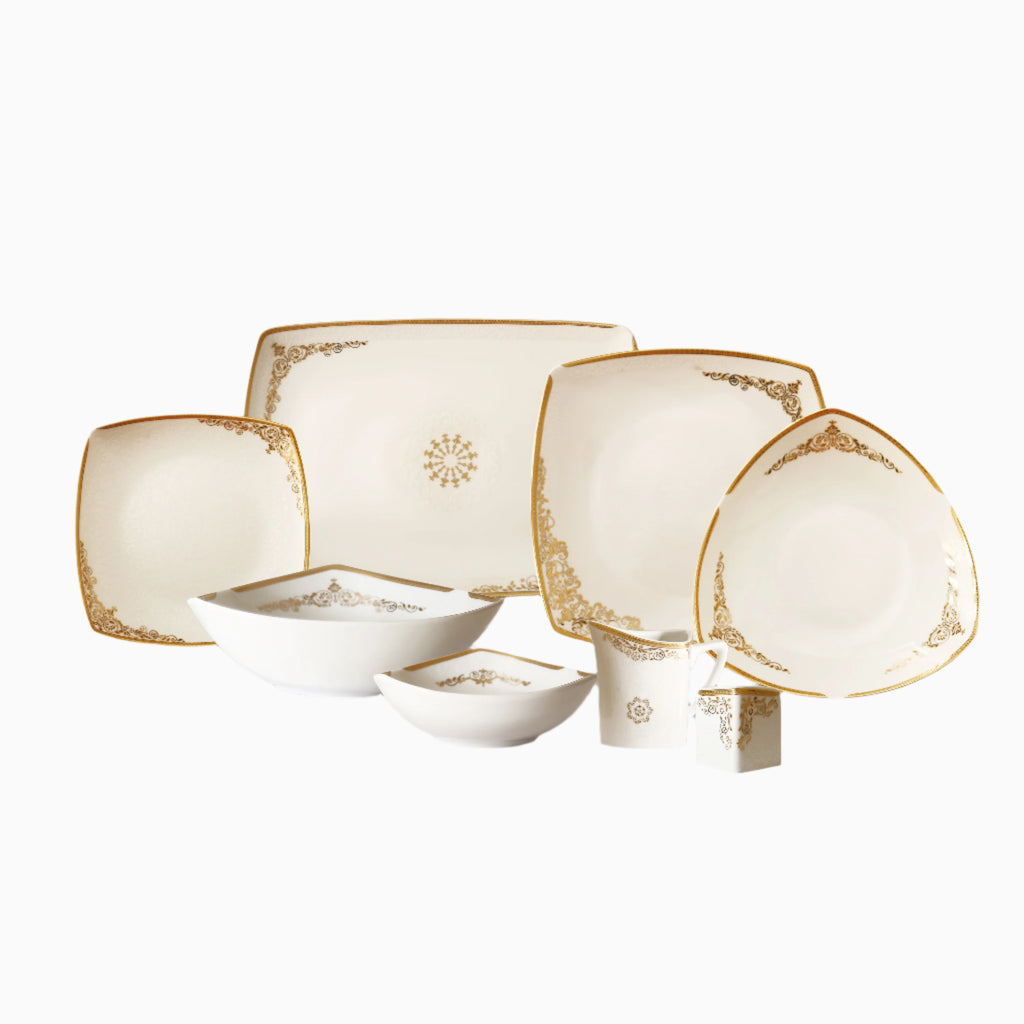 SIX PERSON WHITE AND GOLD DINNERWARE SET