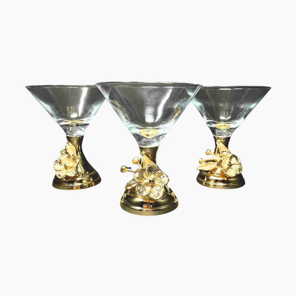 SIX PIECE GOLDEN TONE COCKTAIL GLASS SET