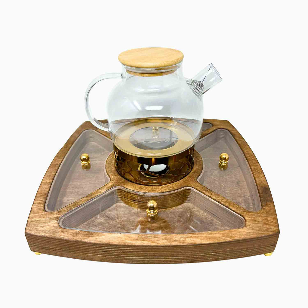 SQUARE WOODEN SNACK BOARD WITH TEAPOT WARMER