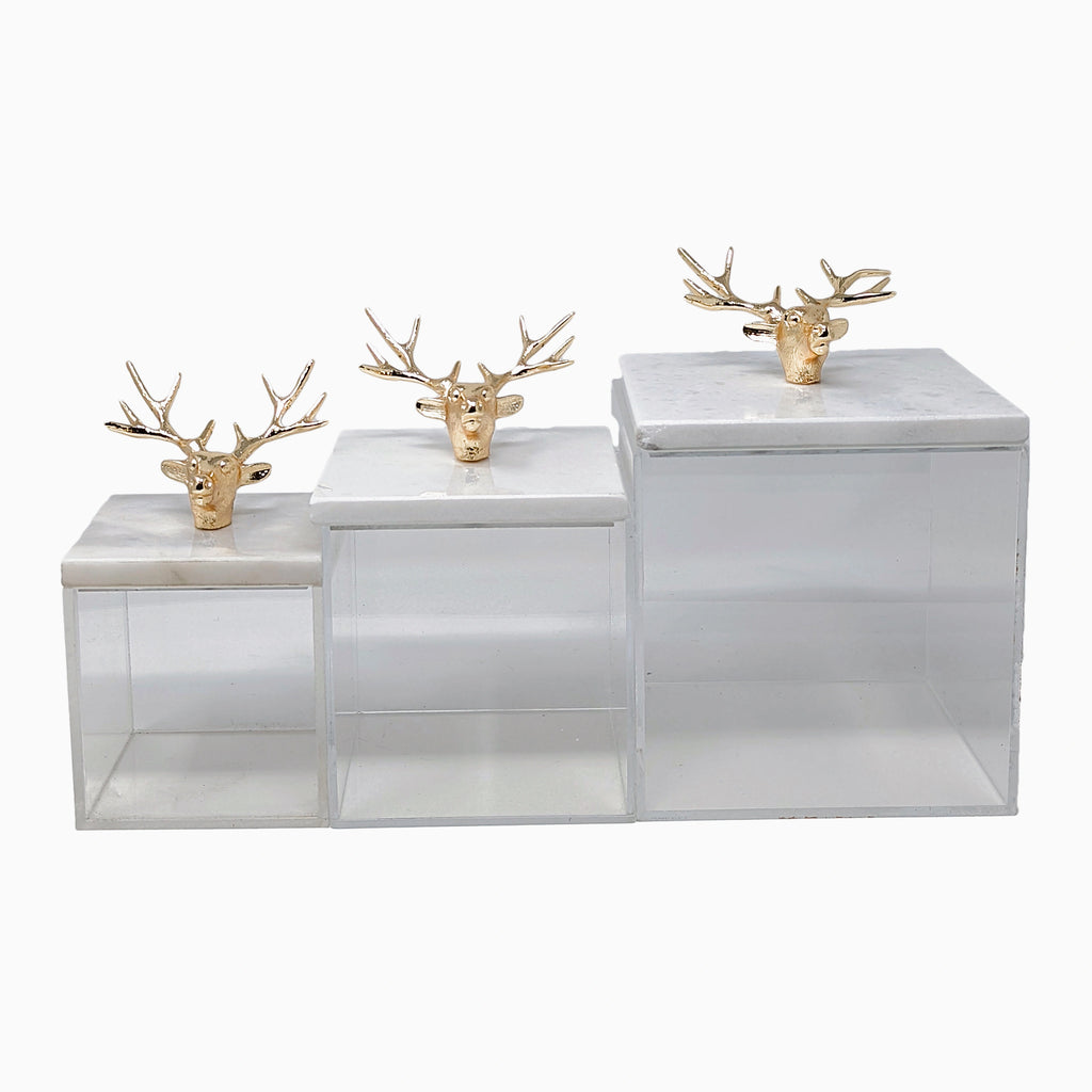 TRIPLE CLEAR JAR WITH GOLD DEER HEAD