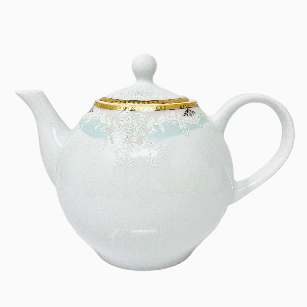 WHITE AND BLUE TEAPOT WITH LID