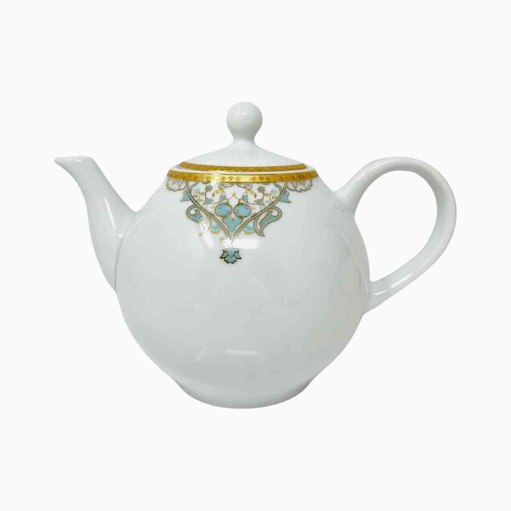 WHITE AND BLUE TEAPOT WITH LID