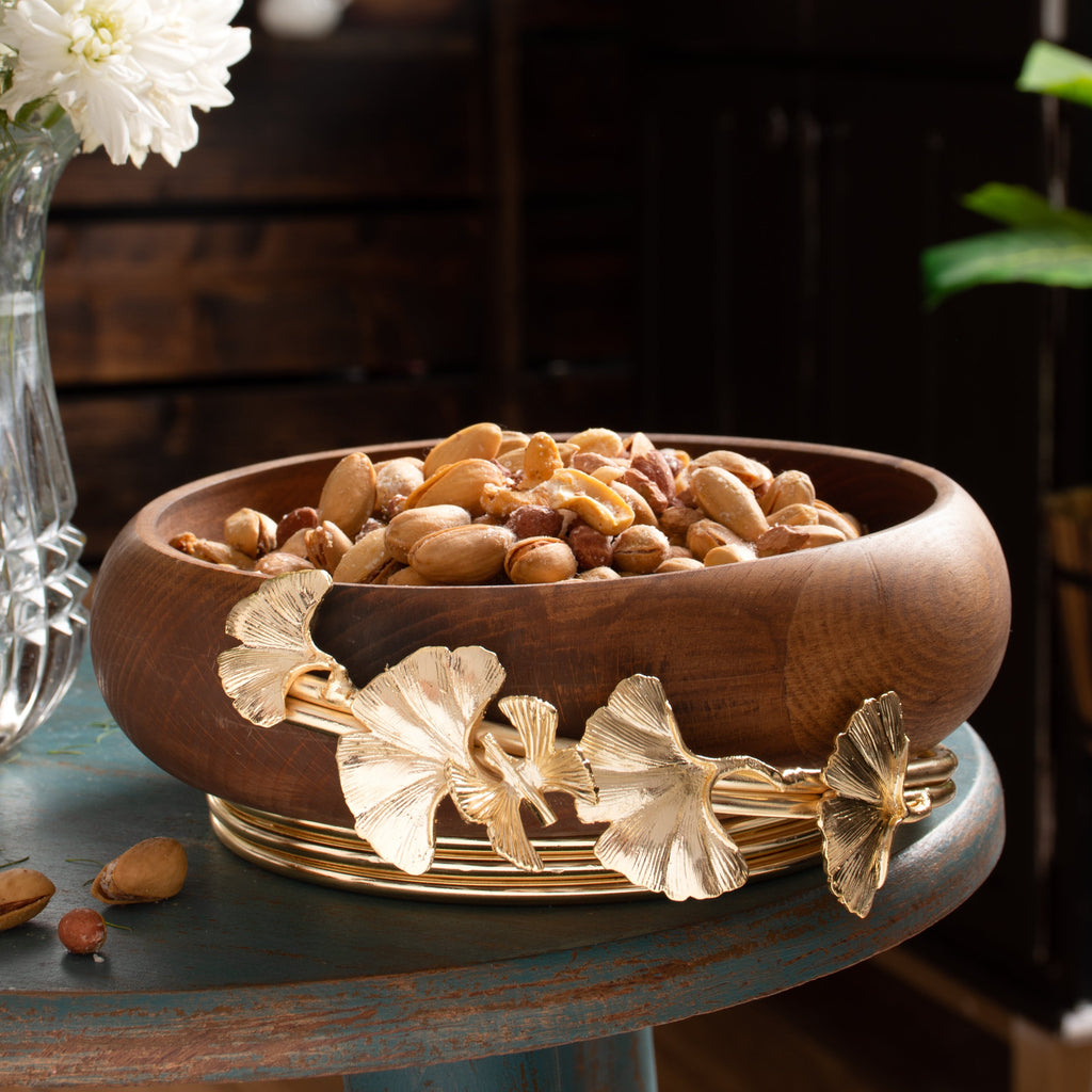 WOODEN SNACK BOWL WITH GOLDEN BUTTERFLY