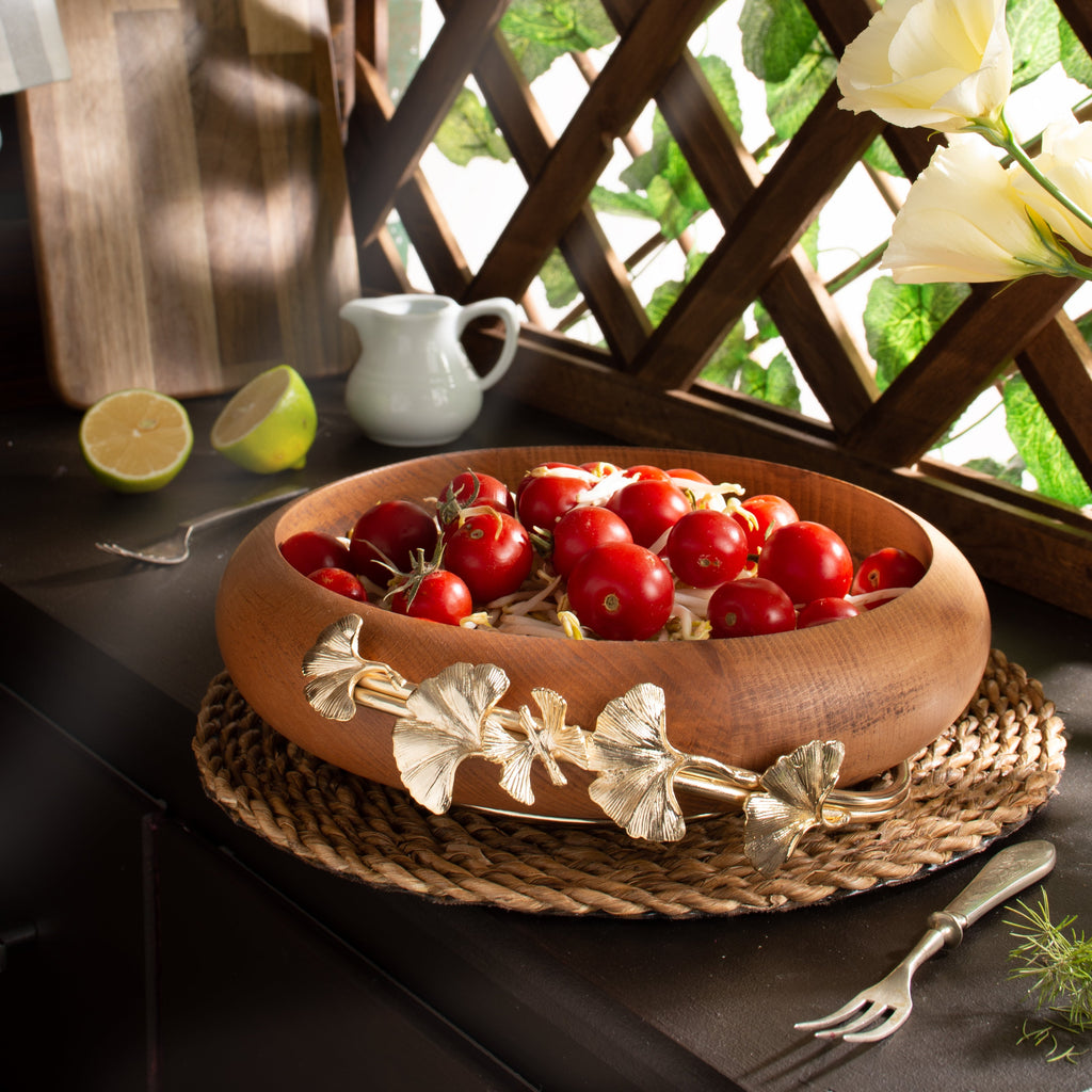 WOODEN SNACK BOWL WITH GOLDEN BUTTERFLY
