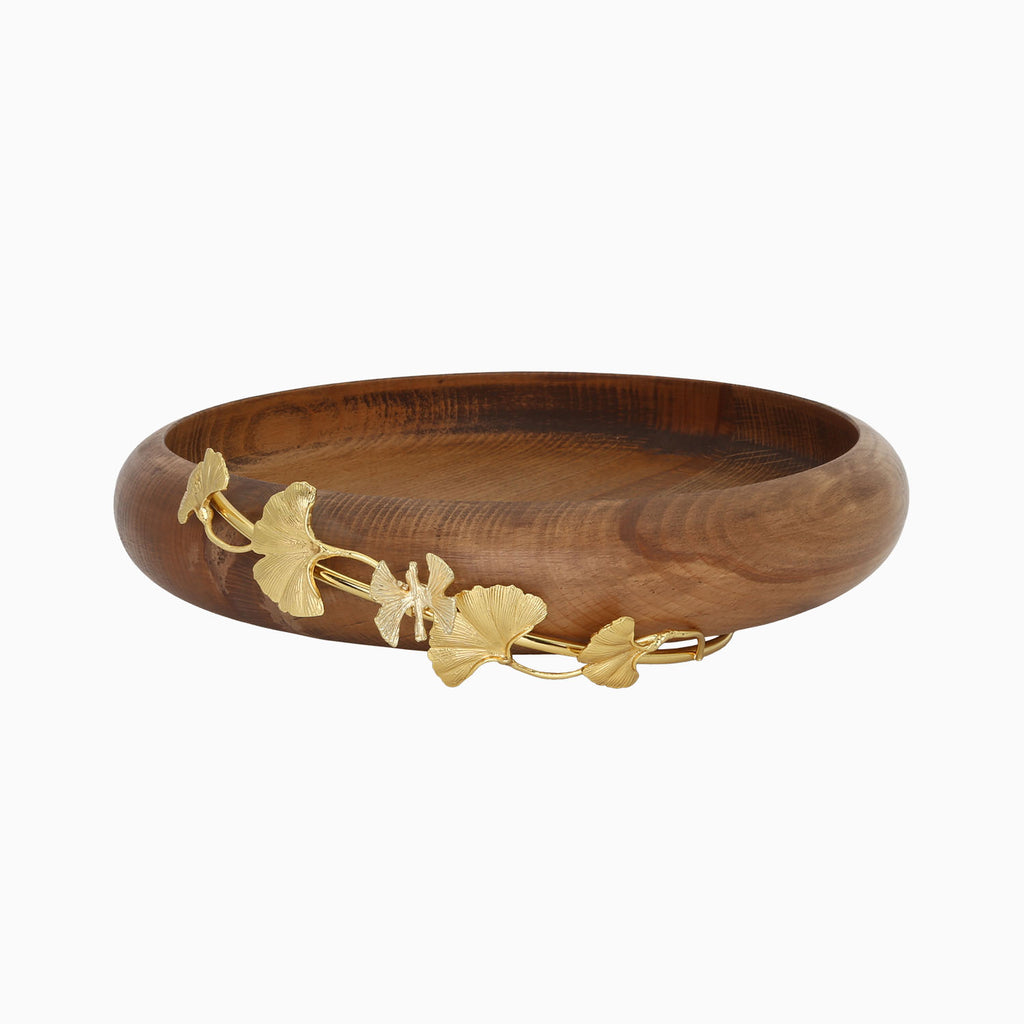 WOODEN SNACK BOWL WITH GOLDEN BUTTERFLY