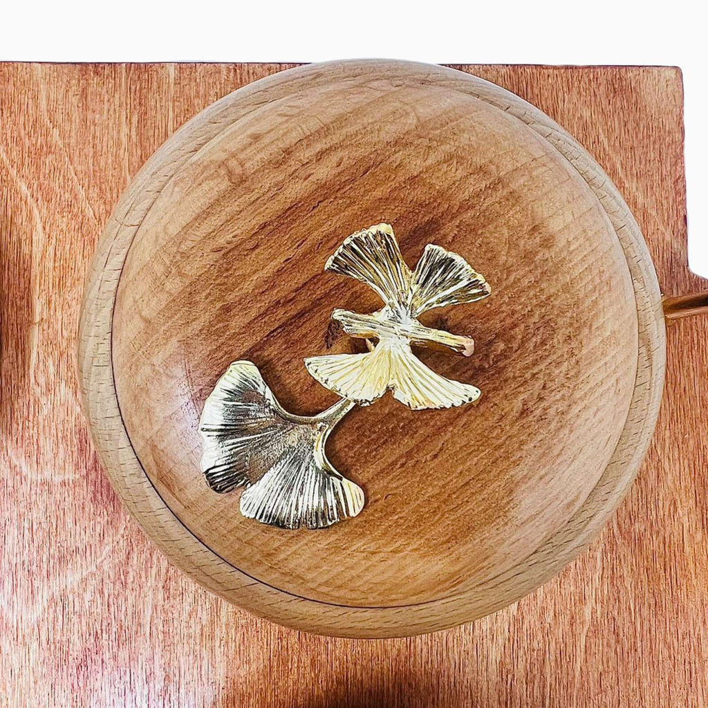 WOODEN TEA SERVING TRAY WITH  GOLD BUTTERFLY HANDLES AND  PORCELAIN TEA SET