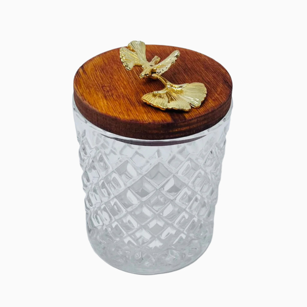 WOOD AND GLASS JAR